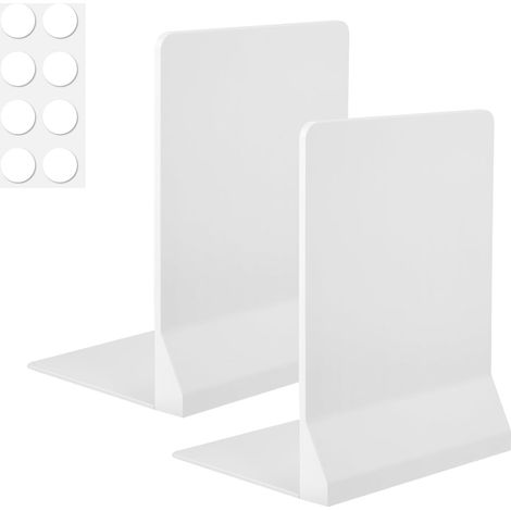 2 serre-livres pliables plastique blanc avec autocollants antidérapants pour un rangement flexible des livres dans les maisons