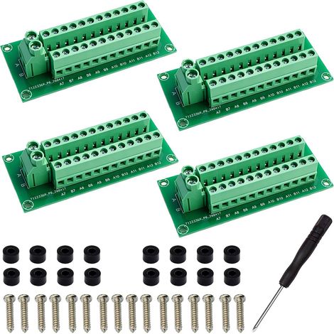 4 pièces Carte de distribution d'alimentation 2x12 positions, bornier AC/DC 300V 10A AWG 16-24,entrée à canal unique avec tournevis,vis et entretoises en nylon pour circuits électroniques DIY (1/5)