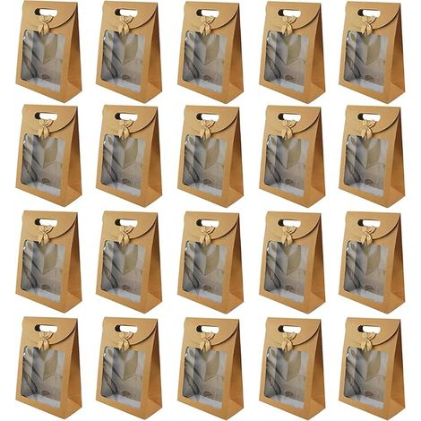 20 x Gift Bags, Gift Bags with Handles, Window, 20 x 14 x 7 cm (1/5)