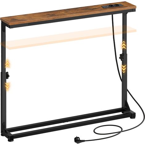 Console Étroite 15 cm, Hauteur Réglable (63,5-83,5 cm), Table de Sofa avec Station de Chargement, Table d’Entrée, pour Canapé, Salon, Structure métallique, Marron Rustique et Noir (1/5)