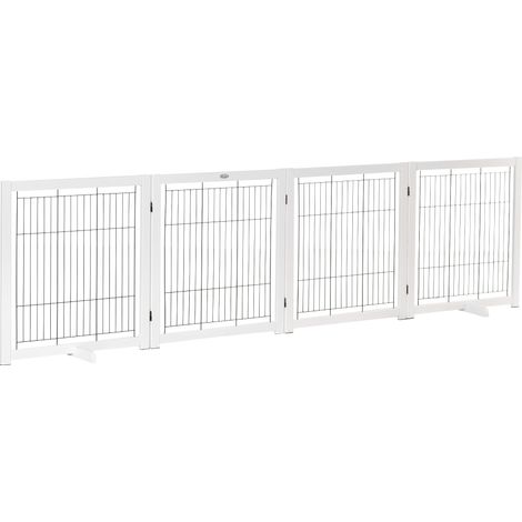 Cancelletto di sicurezza in legno per cani con 4 pannelli, bianco, 305 x 35,5 x 82 cm (1/4)