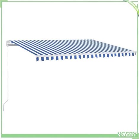 Auvent manuel rétractable - FAFEICY - 3068976 - 400 x 350 cm - Bleu et blanc - Angle et hauteur réglables (1/5)