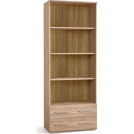 Estantería Cirveso 108, Roble Sonoma, Abierto, Con cajones, Aglomerado laminado, Número de puertas: 0, Número de cajones: 2, 200x77x40cm