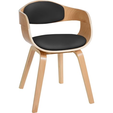 Chaise de salle à manger design scandinave en PVC noir et structure en bois clair 100001911 (1/5)
