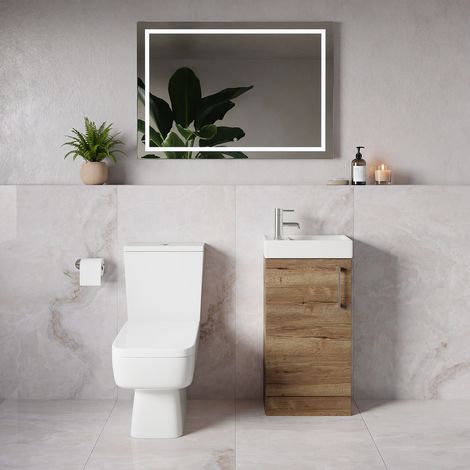 Napoli Cube Tobacco Oak 400mm Single Door Vanity Unit and Toilet Suite with Align Basin - 400mm - Chrome 160mm Handle