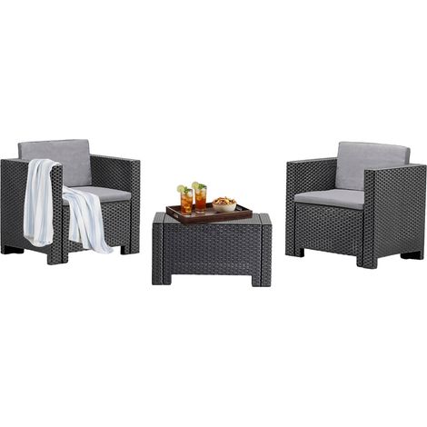 Dmora - Set salotto da esterno Camini, Salottino outdoor, Set da balcone o giardino, Composizione soggiorno per esterni, Made in Italy, Antracite