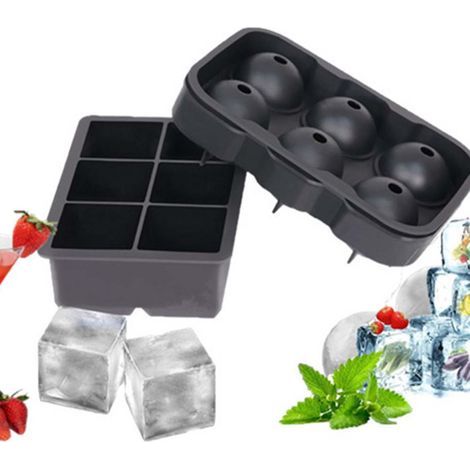 Silikon-Eisform – 2-teilig für quadratische Würfel und runde Kugeln – 6 Mulden pro Form – Temperaturbereich: -40 bis 230 °C – 18 x 12 x 9,8 cm (1/5)