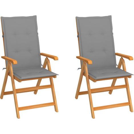 2 pcs Chaises de jardin, Chaises de terrasse, Fauteuils de Relaxationn avec coussins gris Bois de teck massif BGT17916 (1/5)