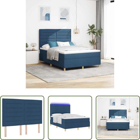 Lits LED - Lit à ressort LED avec matelas Bleu 140 x 200 cm tissu (1/5)