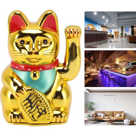 Chat Maneki-Neko Automatique à Batterie Décoration pour Restaurant Hôtel Chat Porte-Bonheur doré 5in Modèle 0255A (1/5)