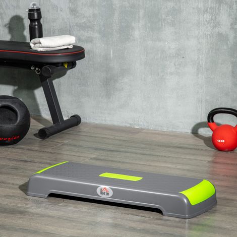 HOMCOM Step-Plattform für Sport und Gymnastik mit verstellbarer Höhe (10/15/20 cm), 150 kg Tragkraft, 78 x 28 x 20 cm, Grau und Grün