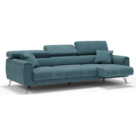 Caravaggio Sofa mit 3 unabhängigen ausziehbaren Sitzen und verstellbaren Kopfstützen aus wasserfestem Stoff T02 244 cm Petrol