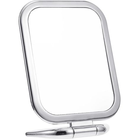 Miroir Double Face Pliant 26cm/20cm, Grossissant Portable, Argenté Brillant (1/5)