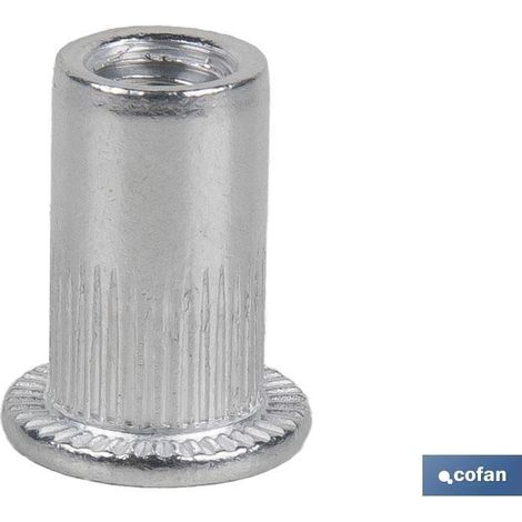 TUERCAS REMACHABLES CILÍNDRICAS RANURADAS FONDO ABIERTO CABEZA ANCHA ALUMINIO M8 X 16 (1/5)