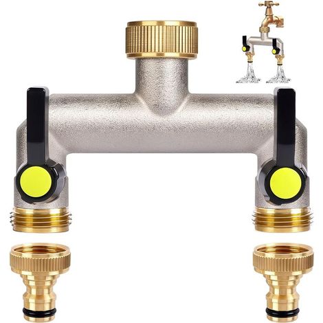 1 Distributeur d'eau 2 voies, laiton nickelé, raccord 3/4" vers 1/2", poignée allongée 48 mm, pour robinet extérieur maison jardin (1/5)