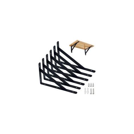 Lot de 6 supports d'étagère robustes 90° Fixation murale en métal, taille 200x120mm pour étagères solides (1/5)