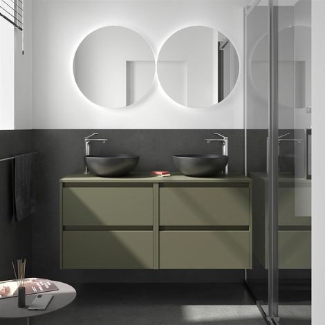 Meubles de salle de bains NOJA 1400 4 tiroirs GREEN SATIN + plan vasque (1/2)