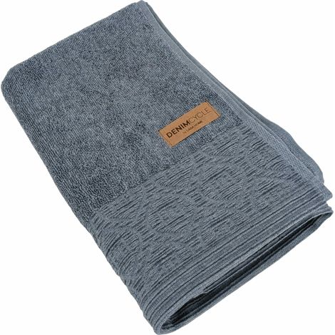Serviette de toilette pur coton 50x100cm DENIM à bordure géométrique bleu (1/5)