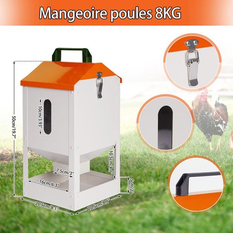 Mangeoire Automatique pour Poules 8KG - Distributeur de Grain en Métal pour Volaille