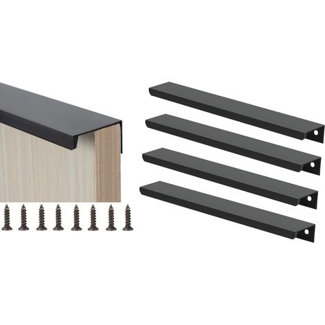 4Pcs Poignée d'armoire Invisible Poignée de Tiroir Dissimulée en Alliage d'aluminium Poignée Profilée Noir Moderne Poignée de Meuble avec 8 Vis pour Armoires de Cuisine, Placard, Tiroir(Entraxe 224mm- (1/5)
