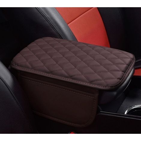 1 Auto-Mittelkonsolenabdeckung, Armlehnenkissen aus Leder mit 2 Aufbewahrungstaschen, universelles Auto-Innenraumzubehör, Schutz, braune Farbe (1/5)
