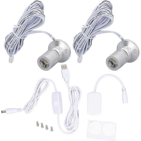 Mini spots à intensité variable, mini spots LED 5V, 1 à 2 spots avec variateur, compatibles avec les vitrines, les armoires à bijoux, les vérandas, etc., avec une excellente qualité de lumière argenté (1/5)