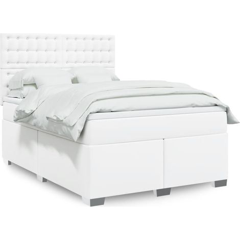 Cama box spring con colchón cuero sintético blanco 140x190 cm vidaXL (1/5)