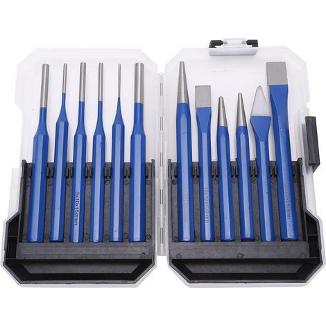 Stanzwerkzeug-Set, 12-teilig, flach, zylindrisch, konisch, blauer Griff, Gravier- und Stanzwerkzeuge (1/5)