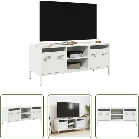 Meuble tv blanc - Meuble TV blanc 101,5x39x43,5 cm acier laminé à froid (1/5)