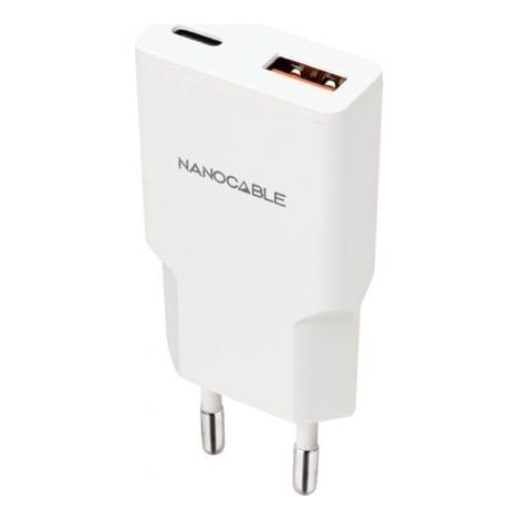 Cargador de Pared Nanocable 10.10.2022/ 1xUSB Tipo-C/ 1xUSB/ 20W/ Blanco