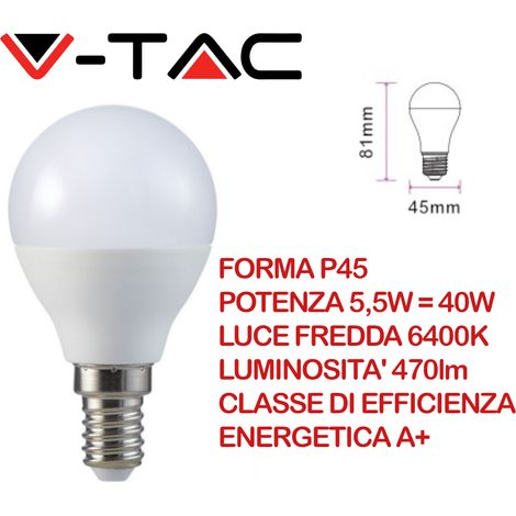 Lampadina LED E14 P45 5.5W 6400K°