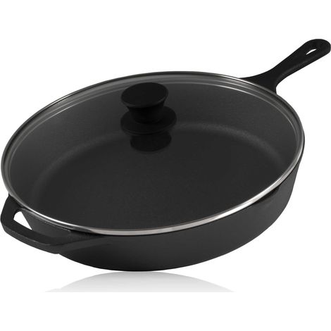 BBQ-Toro Gusseisen Grillpfanne Ø 30 cm mit Glasdeckel  Bratpfanne