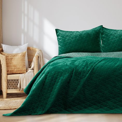 AmeliaHome Copriletto 240 x 260 cm, Verde Trapuntato Double Face, in Velluto Laila (1/5)