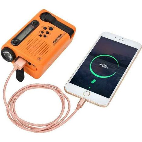Notfallradio, tragbares Solar-Kurbelwetter-/AM/FM-Radio mit SOS-Alarm, batteriebetrieben, integrierte 2500-mAh-Powerbank, Taschenlampe und Leselicht für Camping, (1/5)