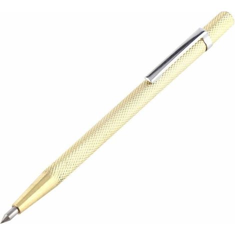 1Pc Carbide Tip Scriber Etching Pen Carve Engraver Scriber Tool for Glass/Ceramics/Metal Sheet, Portable Pocket Pen-Like Scriber with Clip and Magnet (Gold) (1/5)