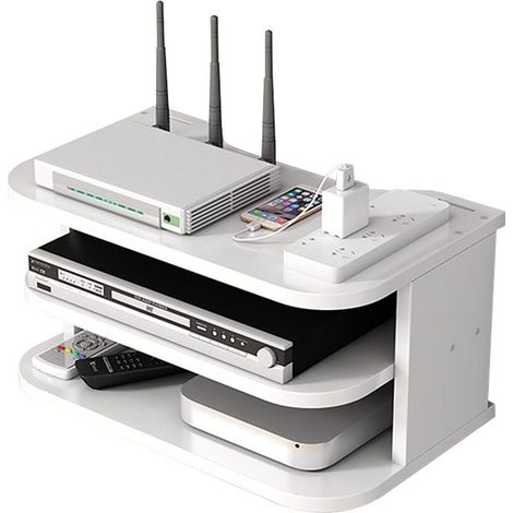 Routeur WiFi Boîte de Rangement Étagères Flottantes Meuble TV Rack Top Multicouche Rangement Étagère pour Décoration Murale (jl04,Blanc) (1/5)