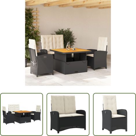 vidaXL Relaxsessel - 4-tlg. Garten-Essgruppe mit Kissen Schwarz Poly Rattan (1/5)