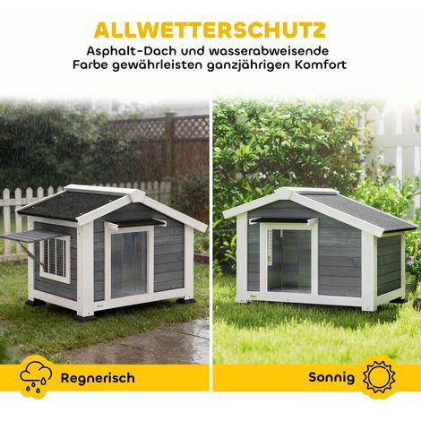 Cabanon pour chien en bois résistant aux intempéries avec sol amovible, toit en asphalte, fenêtre ouvrante 98x76x69,5 cm Gris (1/4)