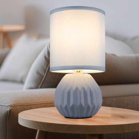 Tischlampe blau Keramik Nachttischlampe Tischleuchte Beistelllampe Wohnzimmerlampe Textil, 1x E14, DxH 12 x 23 cm