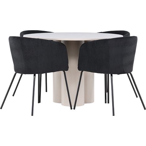 Olivia ensemble pour salle à manger table Ø110cm et 4 chaises velours avec accoudoirs beige. (1/5)