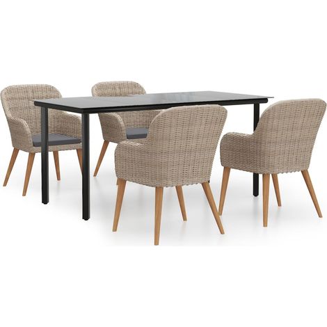 Maison Exclusive - 5-tlg. Garten-Essgruppe mit Kissen Braun