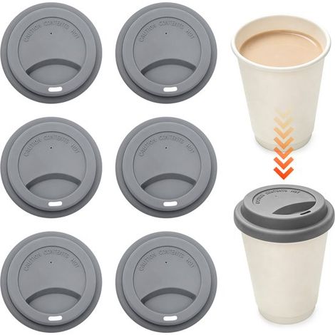 Couvercles en silicone pour boissons, couvercles étanches pour tasses, couvercles réutilisables pour tasses à café, lot de 6, bleu ciel (1/5)