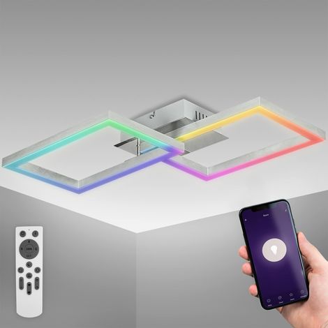 Plafonnier LED connecté WiFi I App et télécommande I dimmable I CCT I RVB I commande vocale I compatible iOS (1/5)