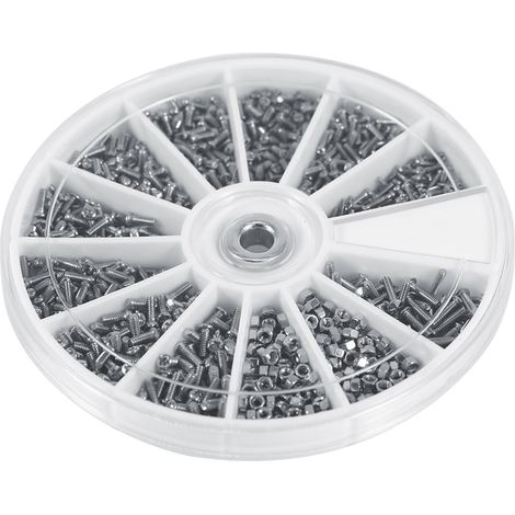 Kit d'assortiment de 600 petites vis et écrous (12 types différents) M1, M1.2, M1.4 et M1.6 pour montres et lunettes