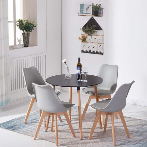 Runder Esstisch mit 4 grauen Stühlen  Essgruppe 5-teilig  Küche & Wohnzimmer (1/5)
