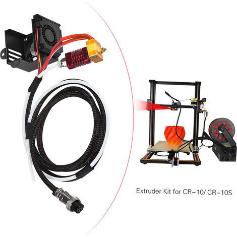 Kit d'extrusion (1 pièce) avec buse de sortie de 0,4 mm, double ventilateur, grille de protection et raccords d'air pour imprimante 3D CR-10