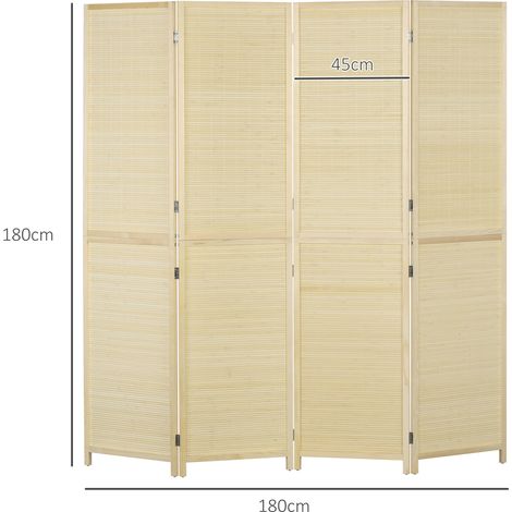 Cloison intérieure pliable en 4 panneaux, en bambou et rotin, 180 x 1,6 x 180 cm (1/5)