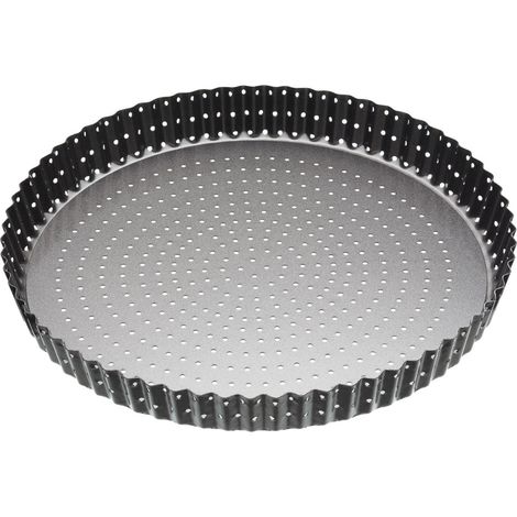 MasterClass Crusty Bake Molde Perforado para Quiche con PFOA Antiadherente y Fondo Suelto, Molde Acanalado para Tarta, Robusto Acero al Carbono de 1mm, 28cm (11''), Negro