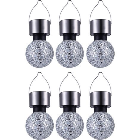 Ensemble de 6 lumières solaires suspendues rondes boule de jardin Lampes de miroir éclats de mosaïque argent décoratifs (1/5)