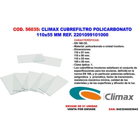 CLIMAX 110x55 vetro in policarbonato incolore per maschera/schermo. Misura saldatura